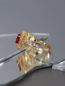 Charm-In 1入組方晶鋯石裝飾戒指銅首飾類 - 金黃色 - 查看 4