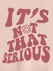 SHEIN EZwear Slogan & Cartoon Face Print Drawstring Thermal Lined Hoodie - Baby Pink - View 6