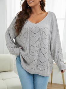 SHEIN Franclia Áo len Plus Size màu trơn Giải trí - Màu Xám nhạt - Xem 1