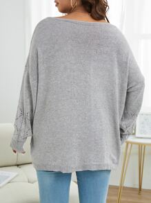 SHEIN Franclia Áo len Plus Size màu trơn Giải trí - Màu Xám nhạt - Xem 2