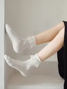 1 par/2 pares/3 pares/4 pares/5 pares Calcetines altos de mujer de malla beige con encaje decorativo, para todas las estaciones