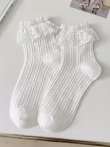 1 par/2 pares/3 pares/4 pares/5 pares Calcetines altos de mujer de malla beige con encaje decorativo, para todas las estaciones
