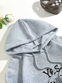 SHEIN EZwear Quần áo thể thao nữ Dây kéo Túi Slogan Giải trí - Màu Xám nhạt - Xem 7