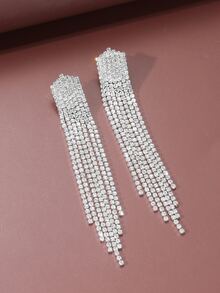Bông tai thả tua rhinestone - Bạc - Xem 3