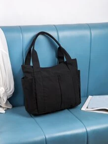 Bolsa de compras minimalista de gran capacidad - Negro - Ver 2