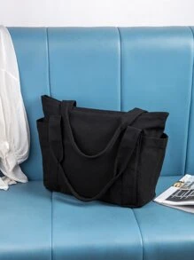 Bolsa de compras minimalista de gran capacidad - Negro - Ver 7