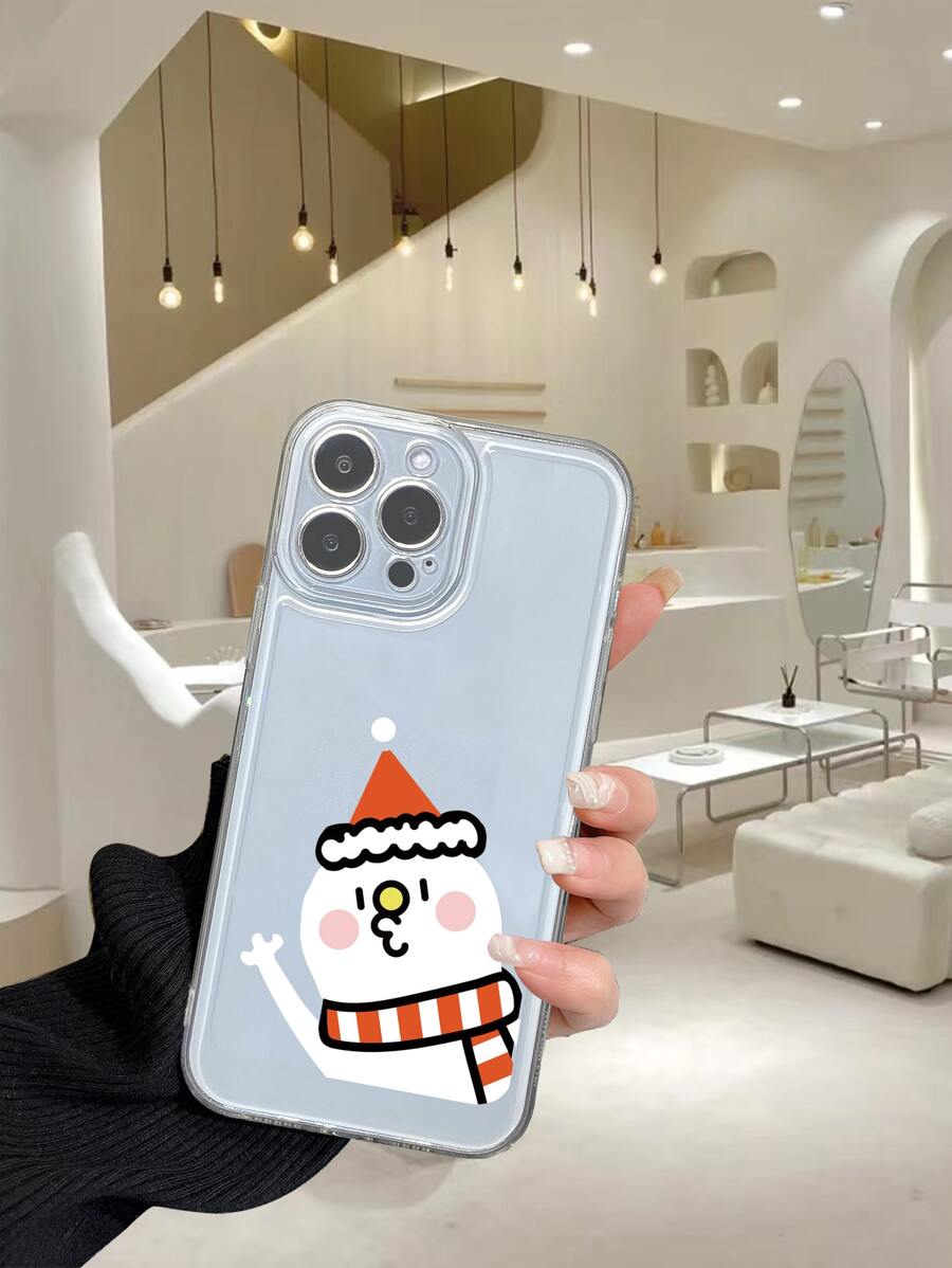 Christmas Cartoon Snowman Print Clear Phone Case - Multicolor - View 1