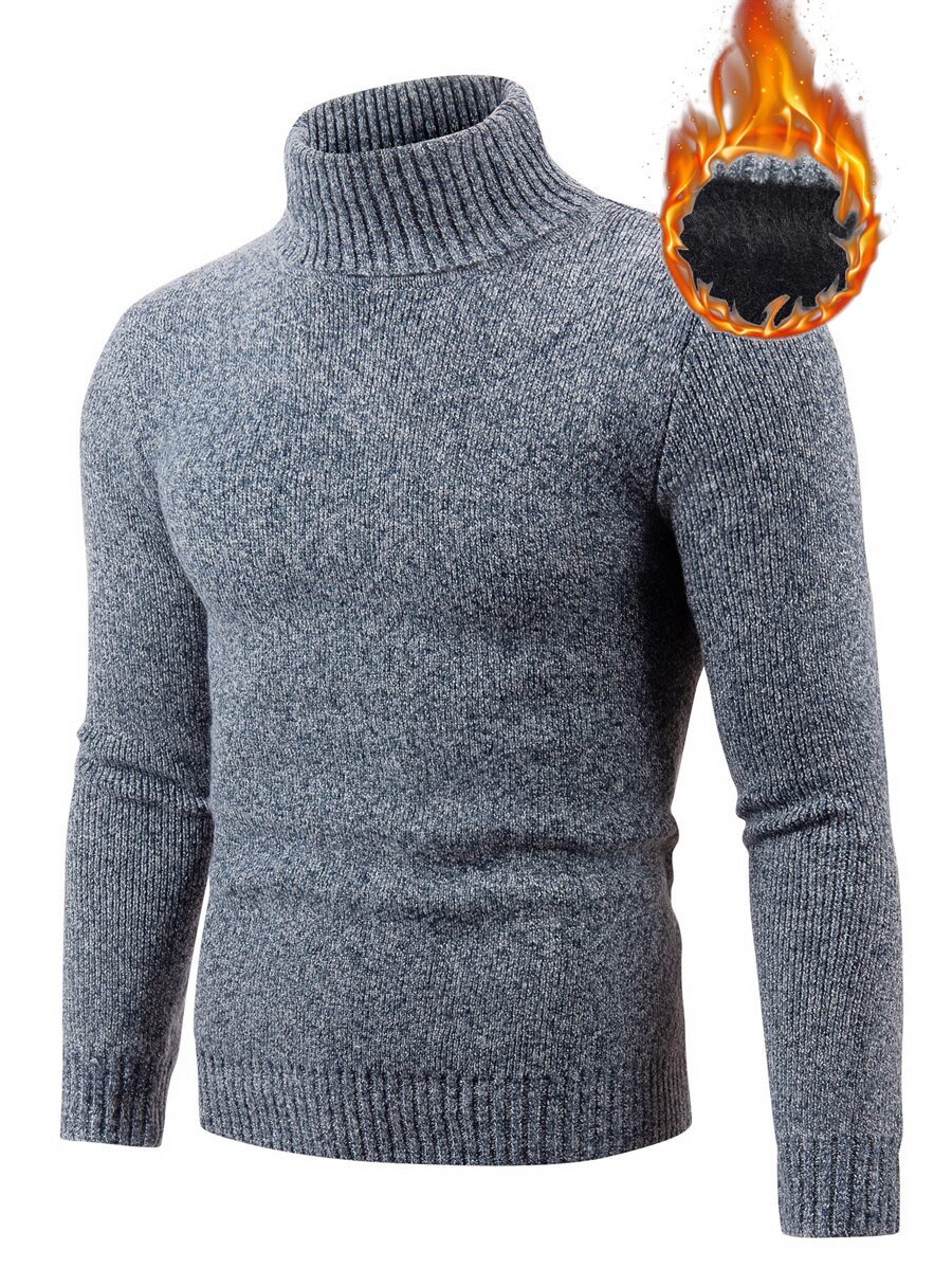 Manfinity 男士高領雜色針織加絨內裏套頭毛衣 - 灰色 - 查看 1