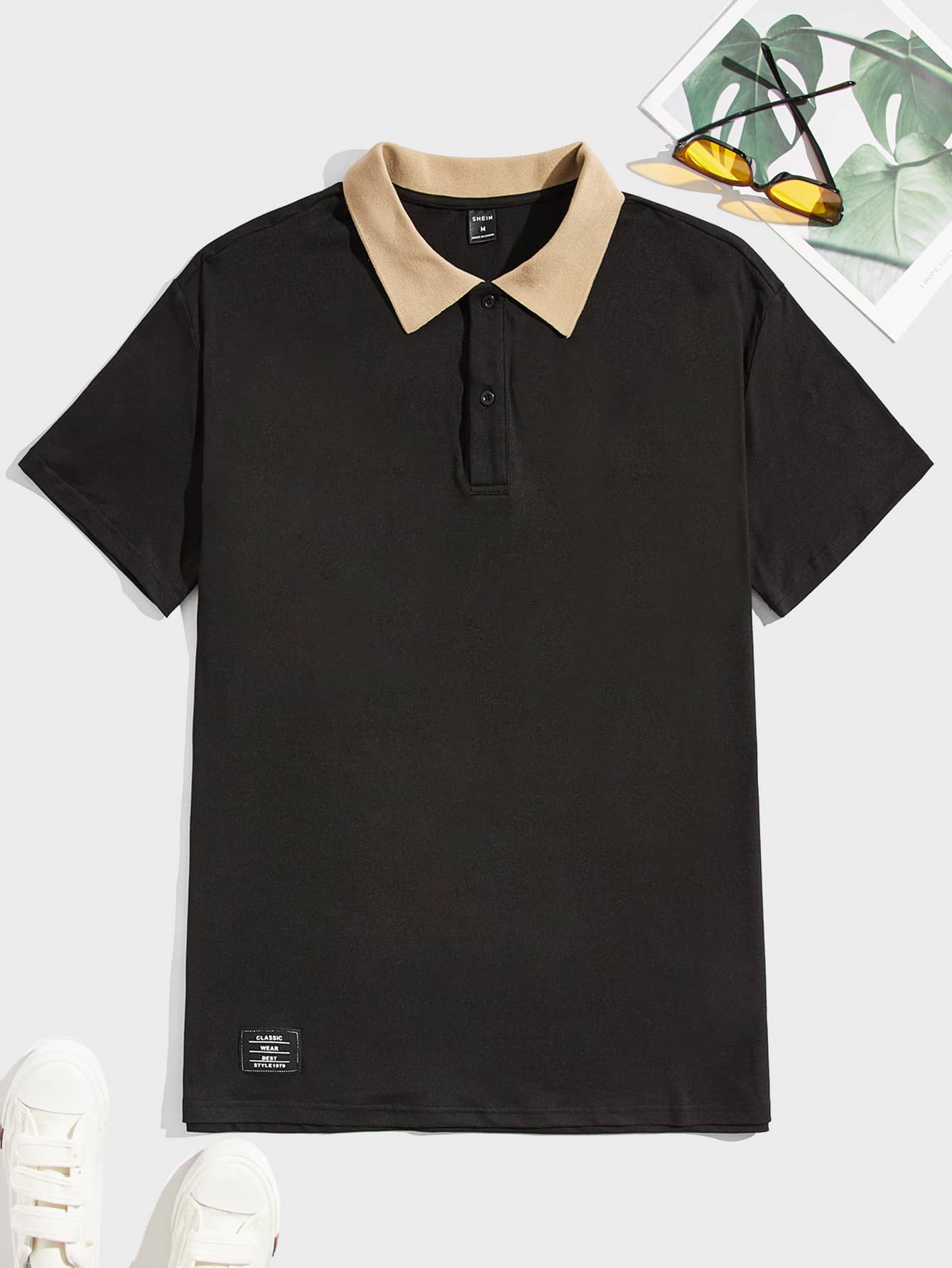 Manfinity Men Contrast Collar Polo Shirt - Black - View 1