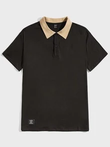 Manfinity Men Contrast Collar Polo Shirt - Black - View 3