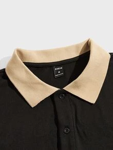 Manfinity Men Contrast Collar Polo Shirt - Black - View 5