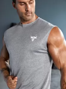 Manfinity Sport Corelite Boyfriend Style Men Cattle & Letter Graphic Sports Tank Top Workout Tops Tank Top Pack - Grey - View 6