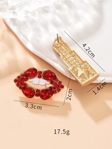 水鑽裝飾唇部不對稱耳釘 - 紅色 - 查看 4