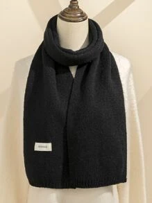 1pc Black Knitted Scarf - Black - View 1