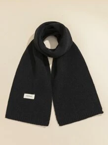 1pc Black Knitted Scarf - Black - View 2