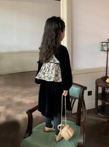 Bộ thời trang bé gái Viên lá sen Tương phản ràng buộc Hoa Giải trí - Nhiều màu - Xem 2