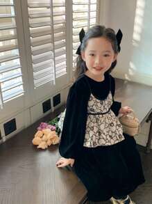 Bộ thời trang bé gái Viên lá sen Tương phản ràng buộc Hoa Giải trí - Nhiều màu - Xem 5