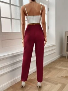 SHEIN Essnce Quần nữ Dây kéo màu trơn Giải trí - Màu Đỏ Sâu - Xem 2