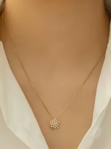 水鑽雪花吊墜項鍊 - 金黃色 - 查看 1