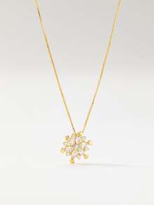 水鑽雪花吊墜項鍊 - 金黃色 - 查看 3