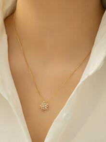 水鑽雪花吊墜項鍊 - 金黃色 - 查看 4