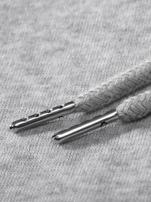 SHEIN LUNE Coffee Print Kangaroo Pocket Drawstring Thermal Hoodie - Grey - View 3