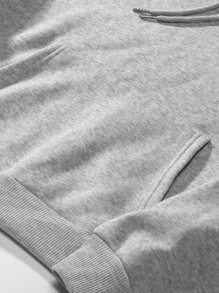 SHEIN LUNE Coffee Print Kangaroo Pocket Drawstring Thermal Hoodie - Grey - View 6