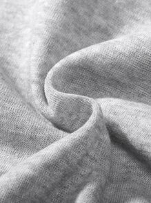 SHEIN LUNE Coffee Print Kangaroo Pocket Drawstring Thermal Hoodie - Grey - View 7