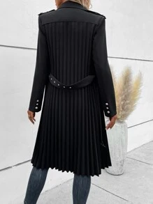 SHEIN Clasi Charreteras bajo fruncido con cinturón Gabardina - Negro - Ver 2