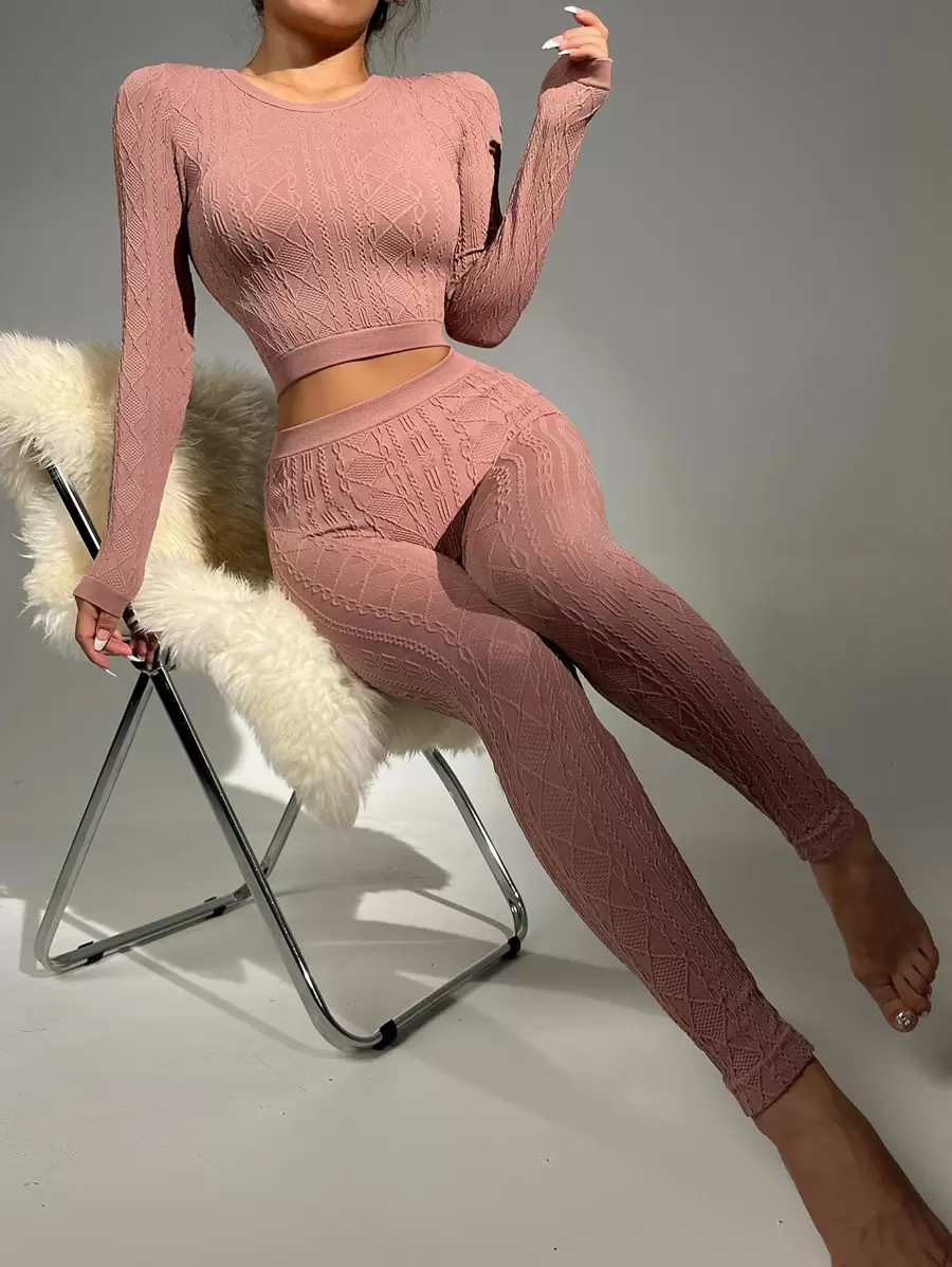 unicolor Camiseta corta & Leggings Set homewear - Rosa vieja - Ver 1