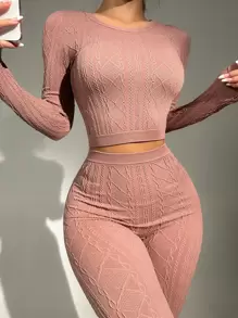 unicolor Camiseta corta & Leggings Set homewear - Rosa vieja - Ver 3