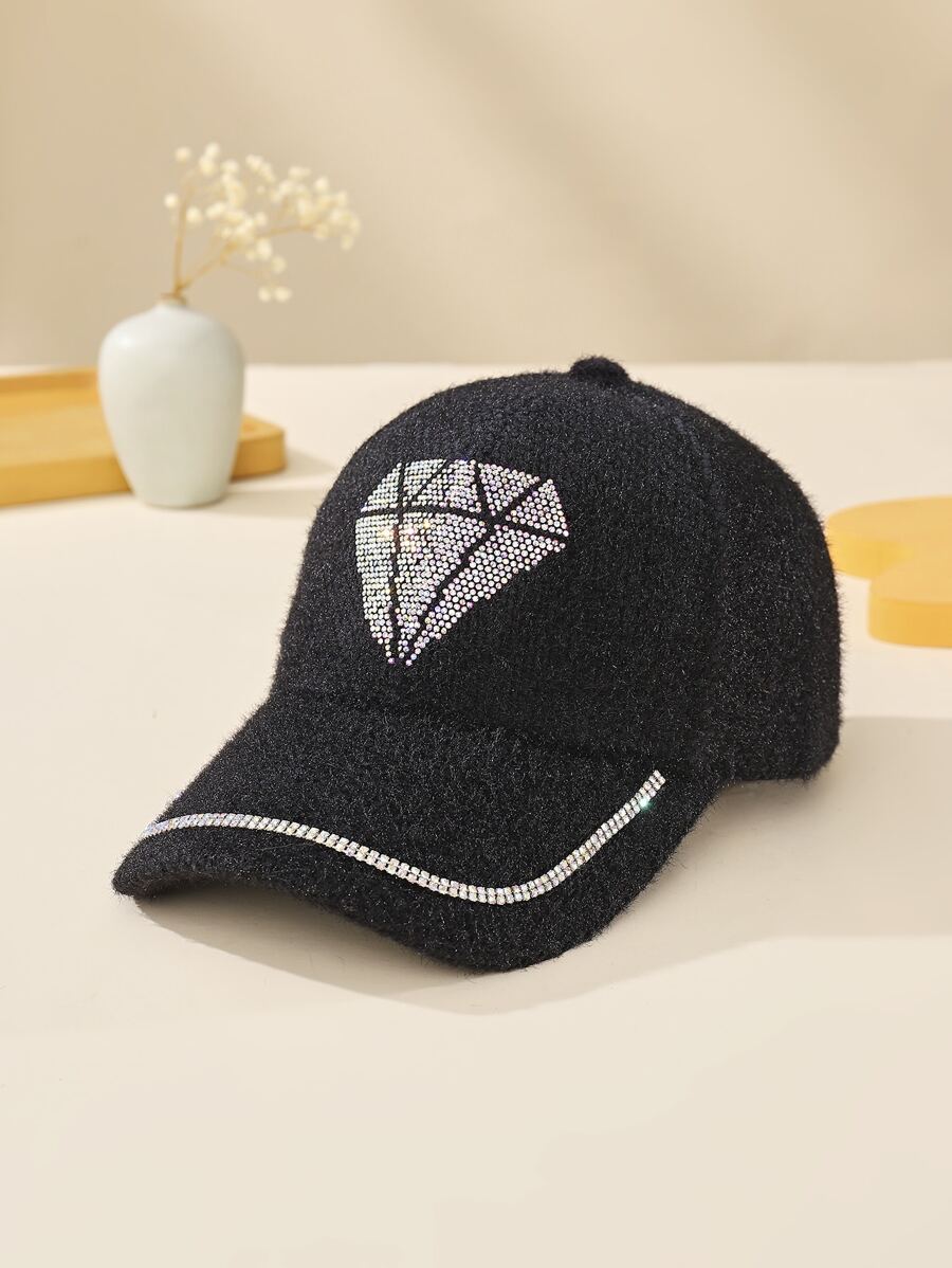 Gorra de béisbol con diamante de imitación con diseño de diamante - Negro - Ver 1