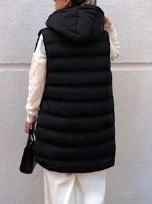 EURMUSE Drawstring Hooded Puffer Vest Coat - Black - View 2
