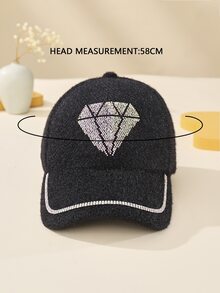 Gorra de béisbol con diamante de imitación con diseño de diamante - Negro - Ver 4