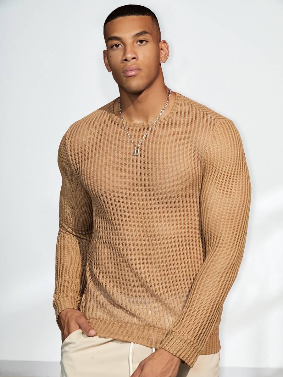 Manfinity Men Solid Round Neck Sweatshirt - Khaki - View 1