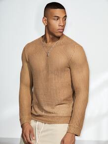 Manfinity Men Solid Round Neck Sweatshirt - Khaki - View 4