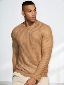 Manfinity Men Solid Round Neck Sweatshirt - Khaki - View 5