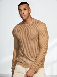Manfinity Men Solid Round Neck Sweatshirt - Khaki - View 6
