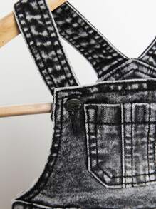 Baby Ripped Pocket Front Denim Dungaree - Dark Grey - View 4