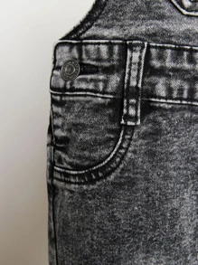 Baby Ripped Pocket Front Denim Dungaree - Dark Grey - View 5