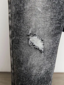 Baby Ripped Pocket Front Denim Dungaree - Dark Grey - View 6