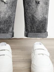 Baby Ripped Pocket Front Denim Dungaree - Dark Grey - View 8