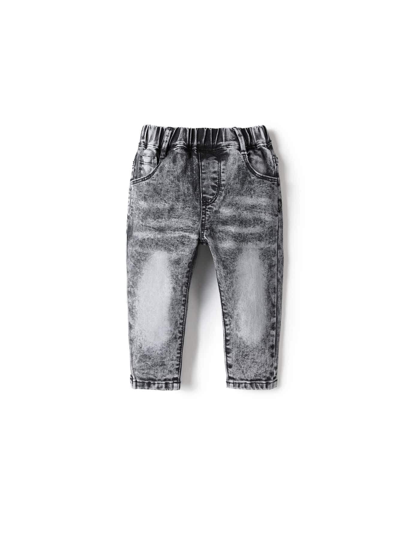 Baby Boy Elastic Waist Washed Jeans - Grey - View 1