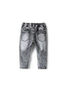 Baby Boy Elastic Waist Washed Jeans - Grey - View 2