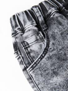 Baby Boy Elastic Waist Washed Jeans - Grey - View 3