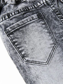 Baby Boy Elastic Waist Washed Jeans - Grey - View 4