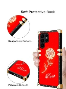 水钻玫瑰手机壳，国际版，非国内版 - 紅色 - 查看 5