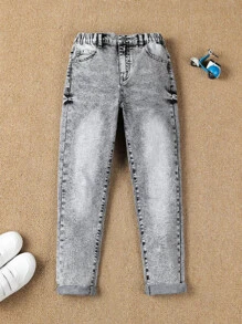 Boys Bleach Wash Slant Pocket Jeans - Grey - View 1