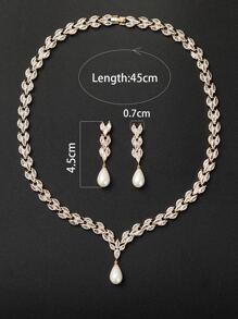3pcs Cubic Zirconia & Faux Pearl Decor Jewelry Set - Yellow Gold - View 5