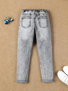 Boys Bleach Wash Slant Pocket Jeans - Grey - View 2